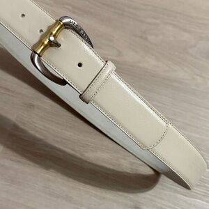 Cream Leather Women’s Belt with Gold & Silver Buckle